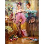 Konstantin Razumov (1974- ) Russian. "The Dancers of the Moulin Rouge", Two Young Ladies Undressing,