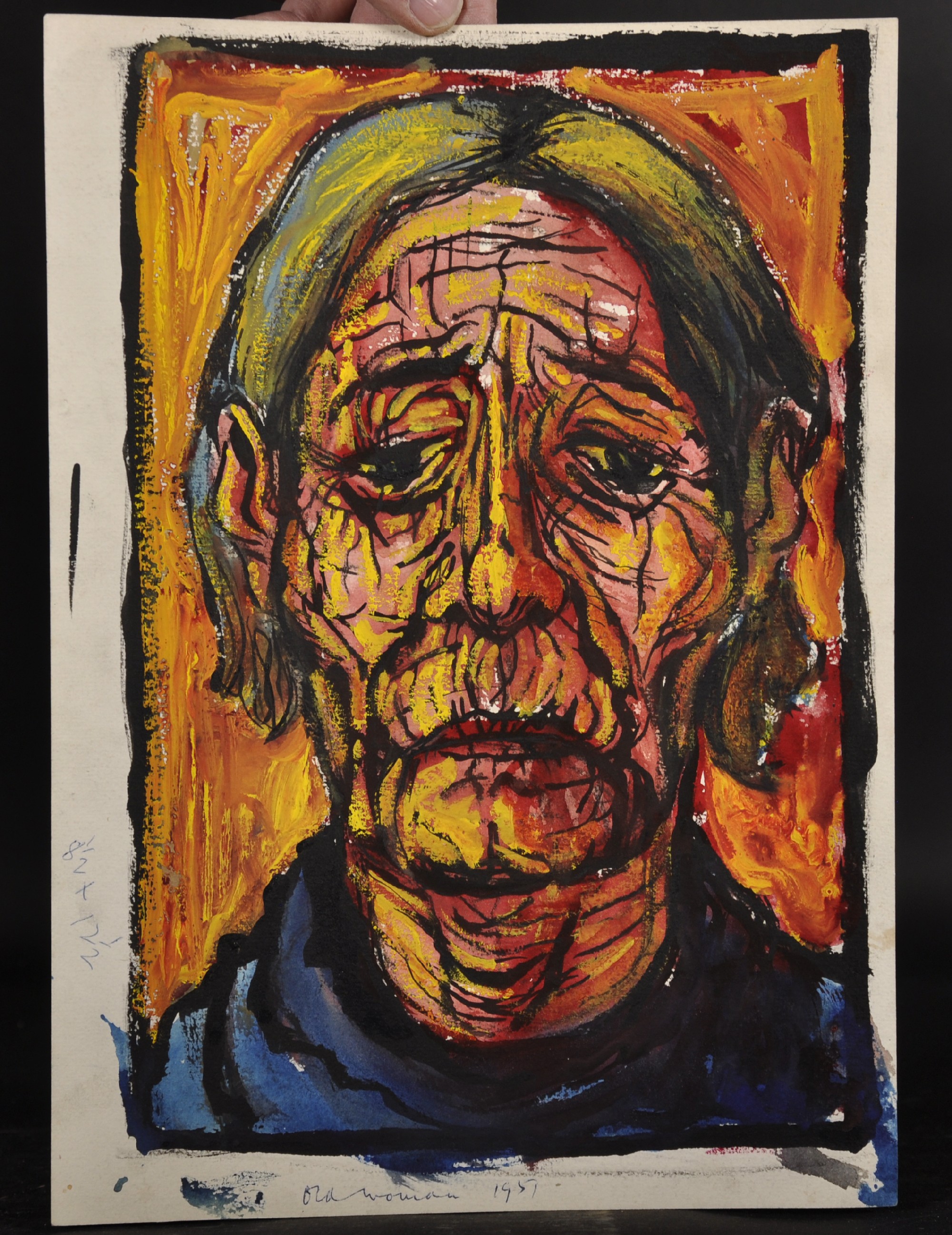 20th Century Continental School. "Old Woman 1951", Mixed Media, Inscribed and Dated 1951, - Image 2 of 5