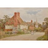 Thomas Nicholson Tyndale (1860-1930) British. A Village Scene, with a Mother and Child by a Cottage,