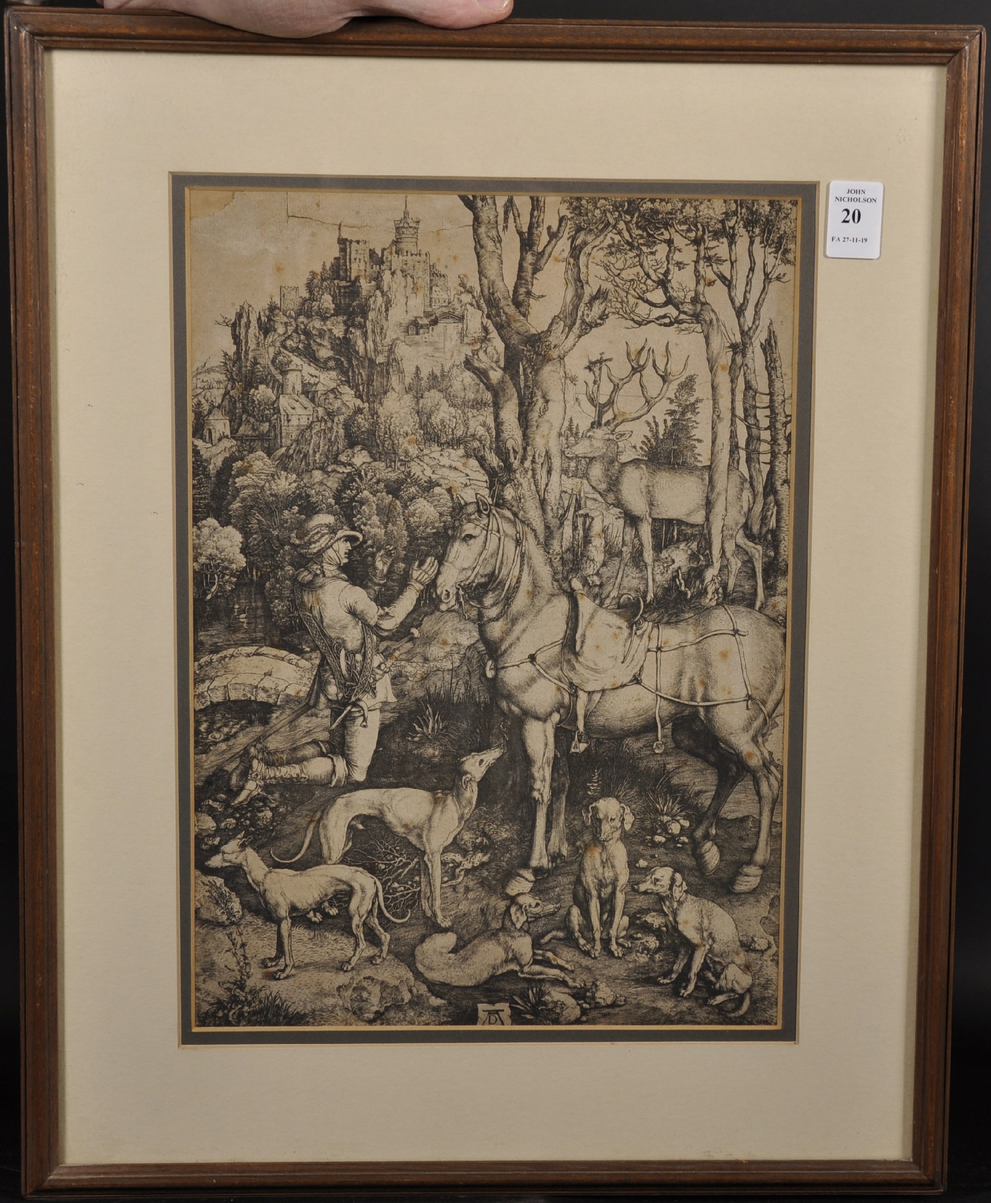 After Albrecht Durer (1471-1528) German. "St Eustace and the Stag", Engraving, 13.75" x 9.75". - Image 2 of 4