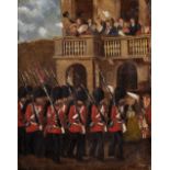 19th Century English Provincial School. The Grenadier Guards Marching, Oil on Canvas, Unframed, 10.