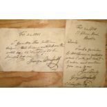 ARMFIELD (George): artist; 2 signed ms. notes dated Feb. 1881 (2).