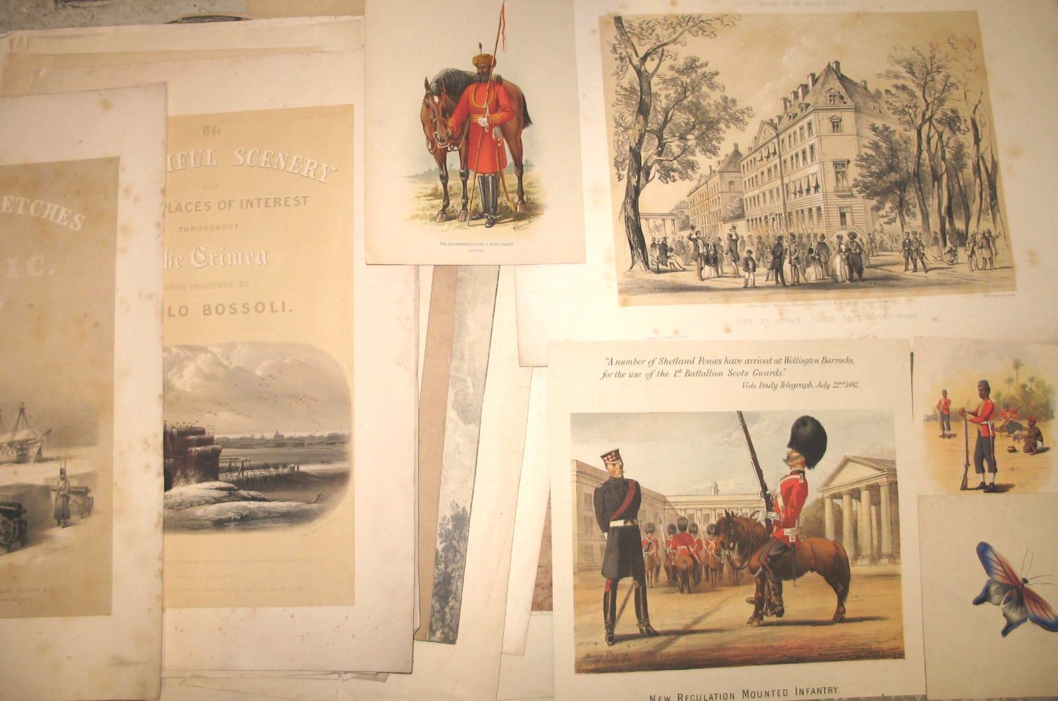 [PRINTS] folder of misc. mostly 19th c., mostly military themed, litho's, chromos, etc. (1 folder).