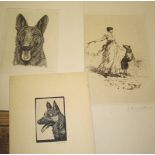 [DOGS] STAMP (Bertha) wood engraving of a dog, 4.5 x 3 inches, mounted; & 2 other dog prints,