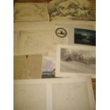 [ART] small coll'n of misc. 19th c. artwork, incl. 2 pencil drawings of "The Old Vicarage,