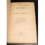 MEREDITH (George) Poems, 8vo, original cloth, SIGNED presentation copy, 1st Edn, L., n.d. [1851].