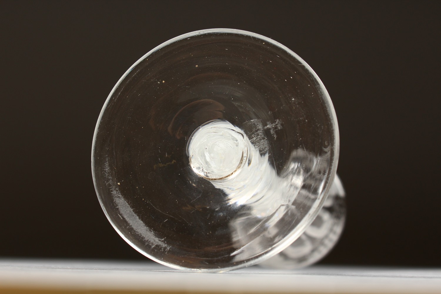 A GEORGIAN WINE GLASS, the fluted bowl engraved with flowers and butterflies, with white air twist - Image 12 of 13