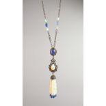 A DIAMOND, OPAL, KYANITE AND TANZANITE NECKLACE.