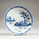 A WORCESTER BLUE AND WHITE SAUCER "The Cannonball Pattern" with workman's mark 1755-1780. 4.5ins