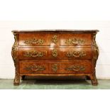 A LOUIS XVTH KINGWOOD BOMBE FRONTED COMMODE by JEAN CHARLES ELLEUME, CIRCA 1755, with grey marble