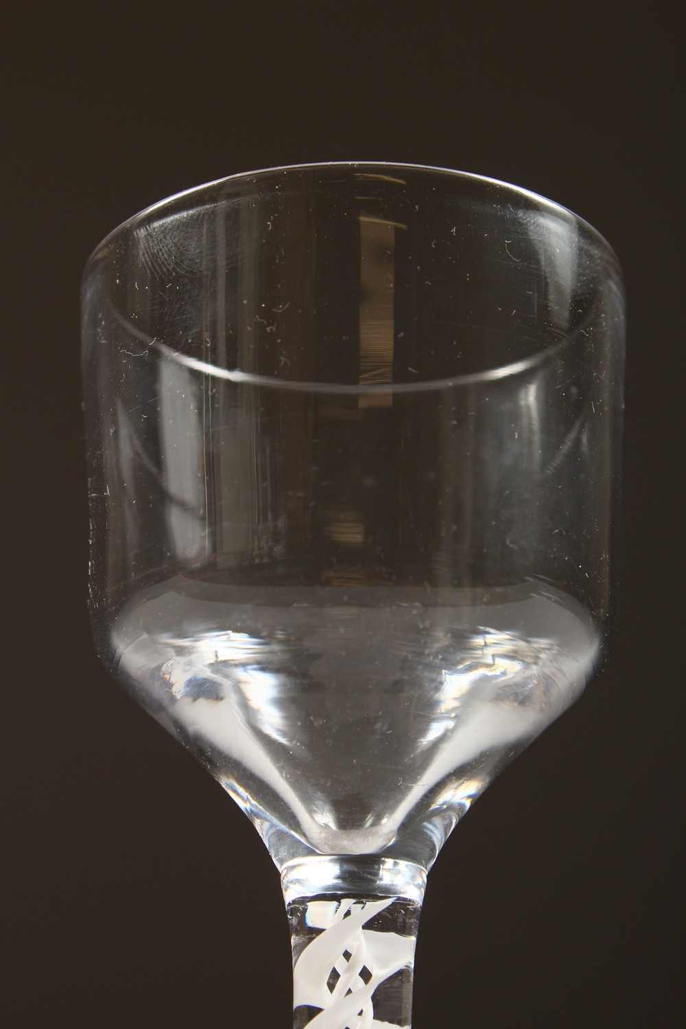 A GEORGIAN WINE GLASS, the plain bowl with knop stem and white air twist. 6ins high. - Image 4 of 7