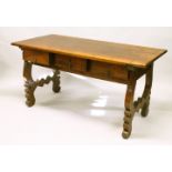 A VERY GOOD 18TH CENTURY SPANISH WALNUT DINING TABLE, with a rectangular plank top, three frieze