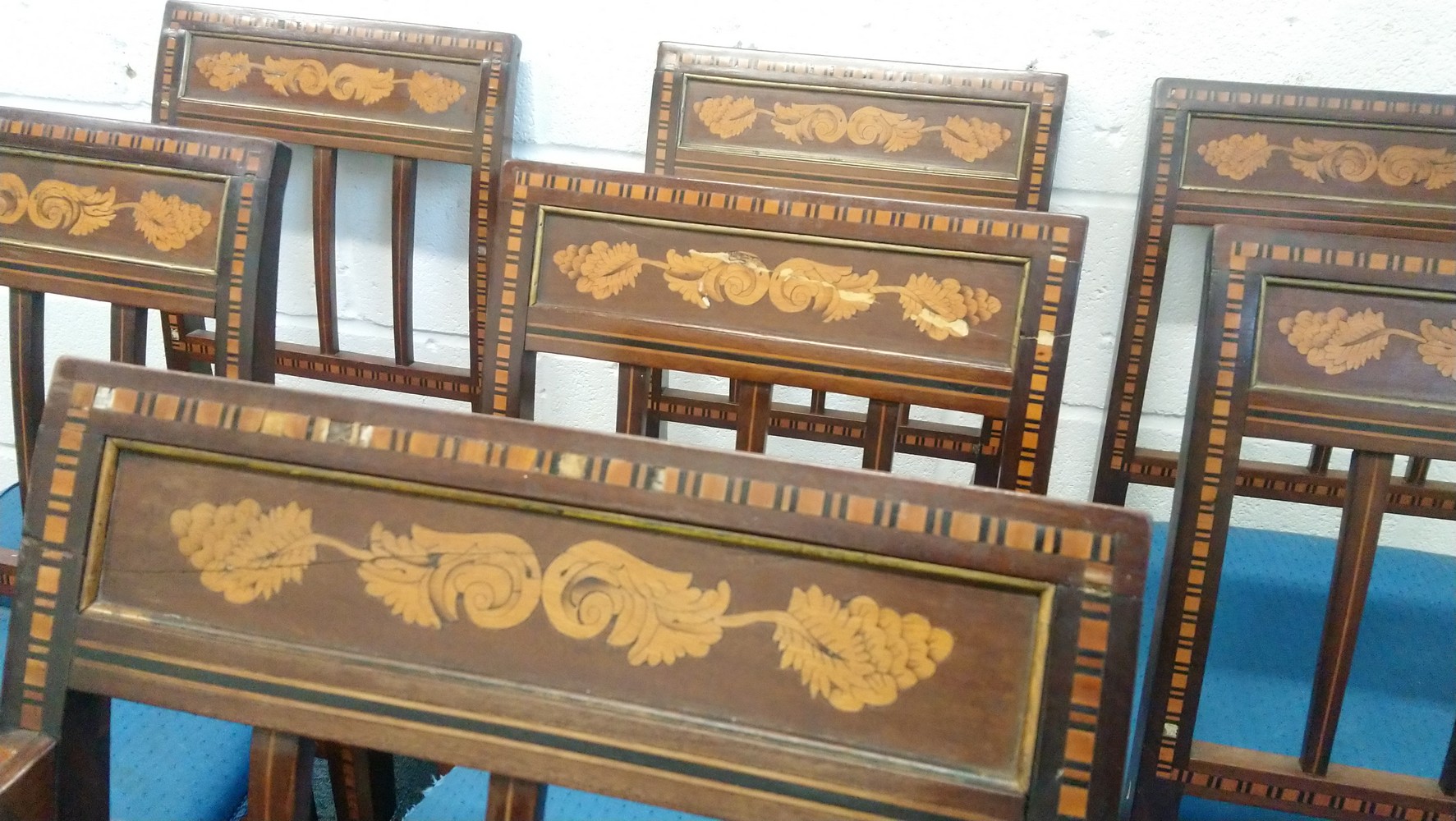 A SET OF SEVEN 19TH CENTURY DUTCH MAHOGANY AND MARQUETRY DINING CHAIRS, one with arms. - Image 3 of 4