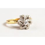 AN 18CT GOLD DIAMOND CLUSTER RING.