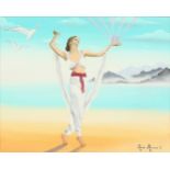 Anais Meunier (20th -21st Century) French. "Dame Sacre", A Lady Dancing on a Beach, holding a