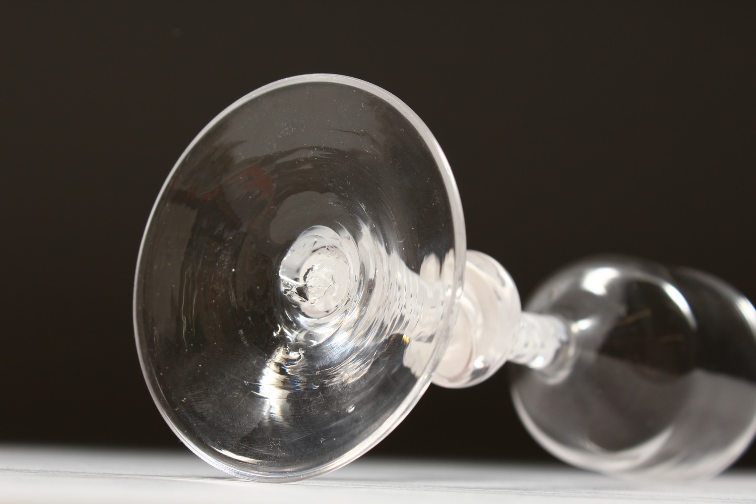 A GEORGIAN WINE GLASS, the plain bowl with knop stem and white air twist. 6ins high. - Image 7 of 7