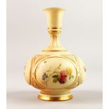 A ROYAL WORCESTER BULBOUS VASE with four panels flowers. Pattern No. 1671. 6ins high.