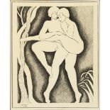 T… Aubey (20th Century) British. Adam and Eve, Print, Signed and Dated '4.77' within Print, 12.25" x