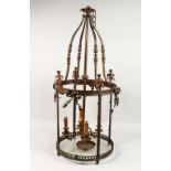 A GOOD 19TH CENTURY LOUIS XVITH BRONZE HANGING LANTERN with four candle sconces and ribbon motifs.