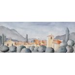 20th Century Italian School. A Tuscan Landscape, with a Village, Watercolour, Indistinctly Signed in