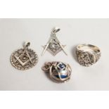 FOUR SILVER MASONIC ITEMS.