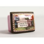 A BILSTON ENAMEL PATCH BOX "Love the Giver". 1.25ins.