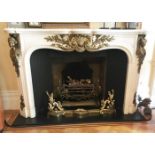 A GOOD LOUIS XVI WHITE MARBLE AND ORMOLU FIRE SURROUND, with serpentine shape mantle, the frieze