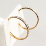 A PAIR OF 9CT GOLD AND DIAMOND HOOP EARRINGS.