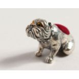 A CAST SILVER NOVELTY PUG DOG PIN CUSHION.