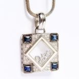 A SUPERB 14CT WHITE GOLD DIAMOND AND SAPPHIRE PENDANT NECKLACE.