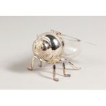 A GLASS AND SILVER PLATE HONEY BEE POT.