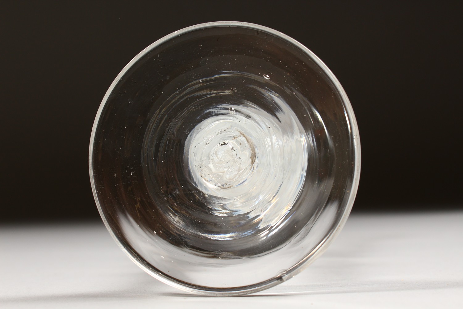 A GEORGIAN WINE GLASS with inverted bell shaped bowl and two knops to the stem and white air - Image 5 of 6