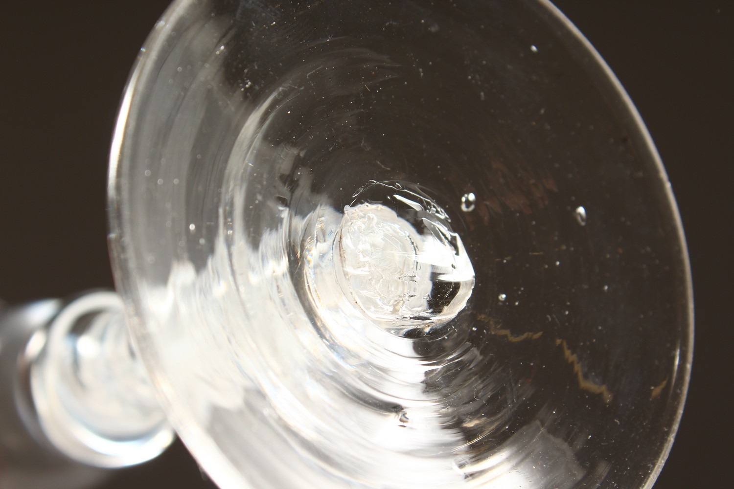 A GEORGIAN WINE GLASS with inverted bell shaped bowl and two knops to the stem and white air - Image 6 of 6