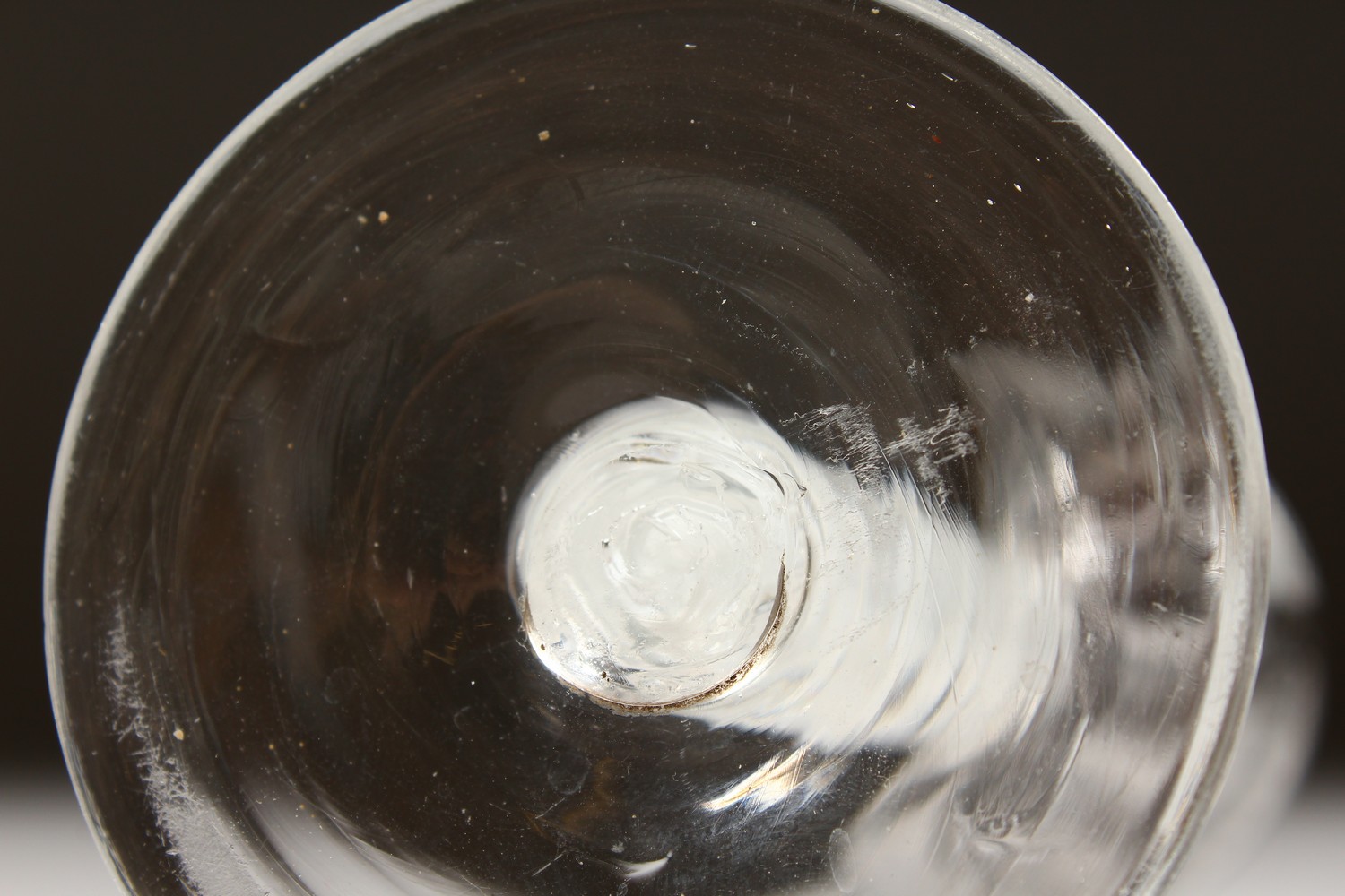 A GEORGIAN WINE GLASS, the fluted bowl engraved with flowers and butterflies, with white air twist - Image 13 of 13