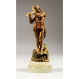 EUGENE BARILLOT (1841 - 1900) FRENCH. A GOOD GILDED BRONZE AND IVORY FIGURE OF A MAN, PIED PIPER