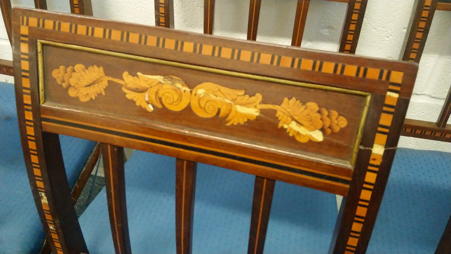 A SET OF SEVEN 19TH CENTURY DUTCH MAHOGANY AND MARQUETRY DINING CHAIRS, one with arms. - Image 4 of 4