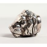 A NOVELTY SILVER LION'S HEAD VESTA CASE.