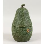 A FAUX-SHAGREEN PEAR-SHAPED TEA CADDY. 7ins high.