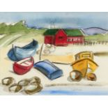 C… Sethier (20th - 21st Century) French. Rowing Boats on a Beach, Watercolour and Charcoal,