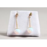 A PAIR OF 9CT GOLD OPAL LONG DROP EARRINGS.