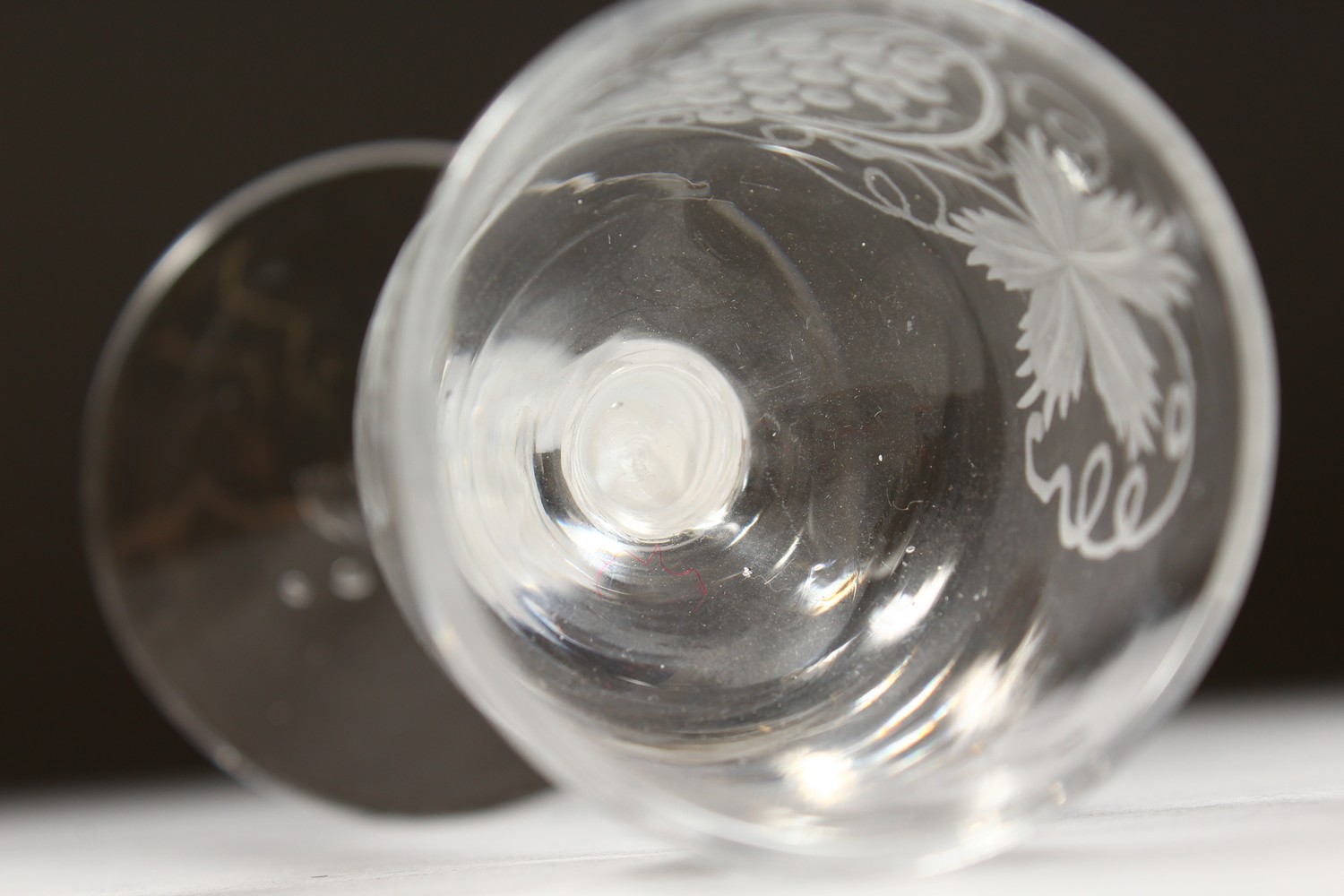 A GEORGIAN WINE GLASS, the bowl engraved with fruiting vines, with white air twist stem. 6ins high. - Image 8 of 9