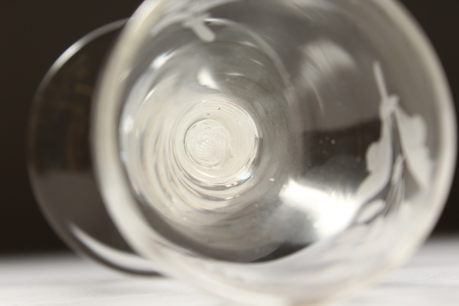 A GEORGIAN WINE GLASS, the bowl engraved with sunflowers, with white air twist stem. 5.5ins high. - Image 9 of 11