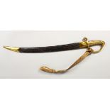 A 19TH CENTURY FRENCH SABRE, in a leather sheath, with brass handle, dated 1844 & VERSAILLES.