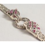 A RUBY AND MARCASITE SET PANTHER BRACELET.