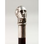 A VERY GOOD CAST SILVER WALKING STICK, the head of THE DUKE OF WELLINGTON. Birmingham silver