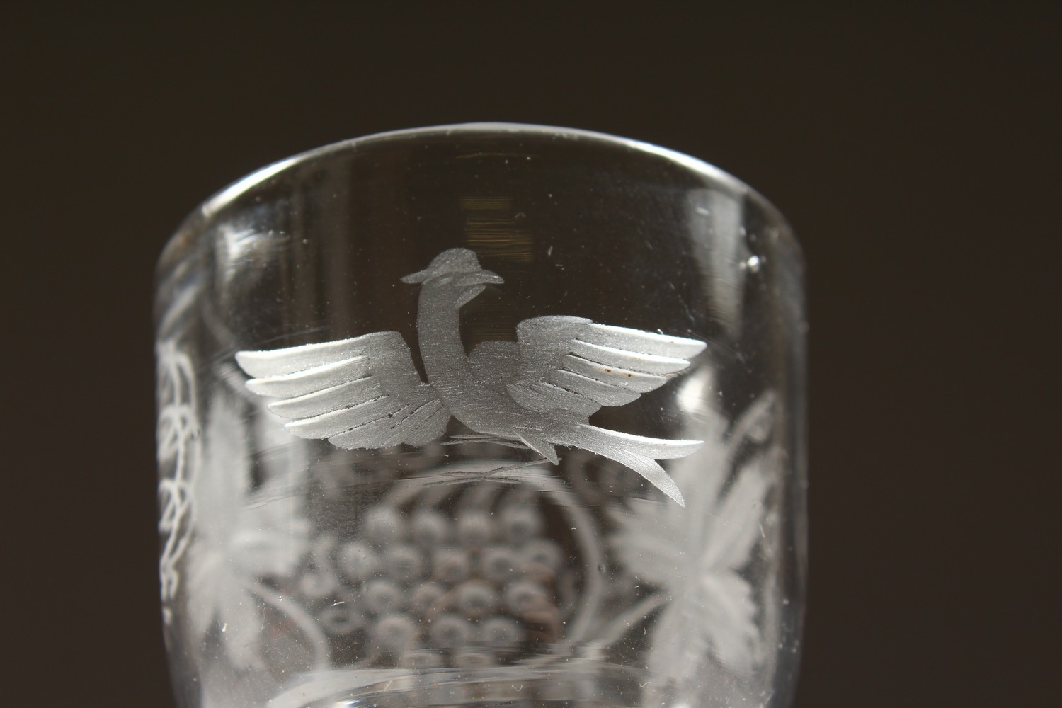 A GEORGIAN WINE GLASS, the bowl engraved with fruiting vines, with white air twist stem. 6ins high. - Image 6 of 9