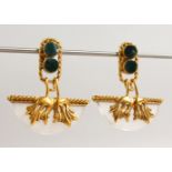 A SIMILAR PAIR OF SILVER GILT HARDSTONE AND CRYSTAL DROP EARRINGS.