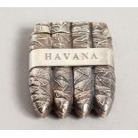 A NOVELTY SILVER HAVANA CIGAR VESTA.