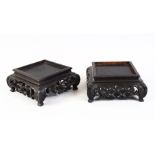 A GOOD PAIR OF 19TH / 20TH CENTURY CHINESE CARVED HARDWOOD SQUARE SHAPED STANDS, both with carved