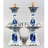 A GOOD PAIR OF 19TH CENTURY CHINESE / INDO CHINESE BLUE & WHITE PORCELAIN ALTER STICKS, the body